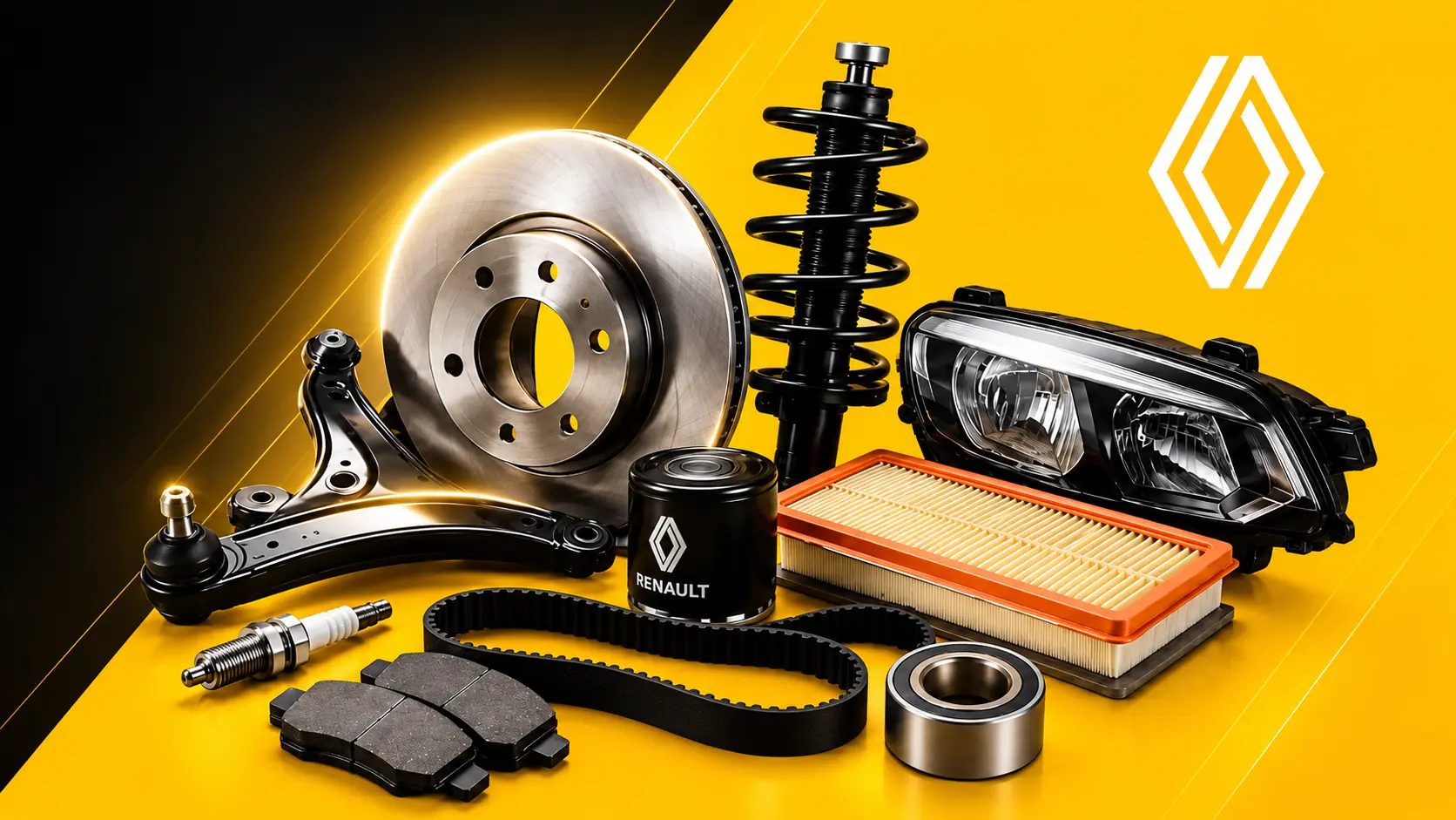 Peças Renault: freio, suspensão, farol, filtro e correias.
